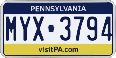 PA license plate MYX3794