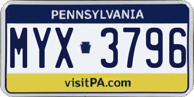 PA license plate MYX3796
