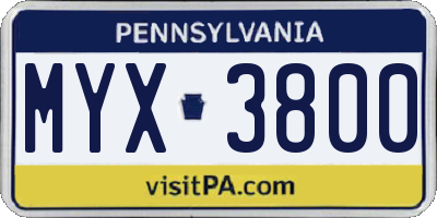 PA license plate MYX3800