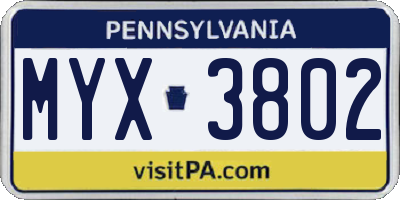 PA license plate MYX3802