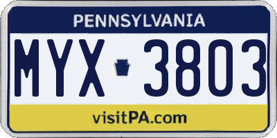 PA license plate MYX3803