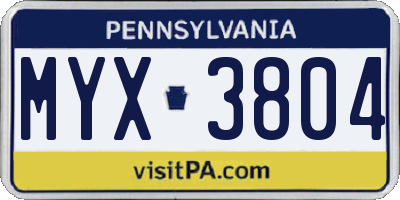 PA license plate MYX3804