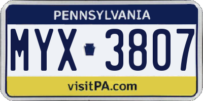 PA license plate MYX3807