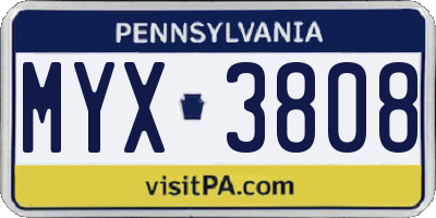 PA license plate MYX3808
