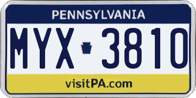 PA license plate MYX3810