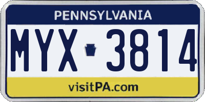 PA license plate MYX3814