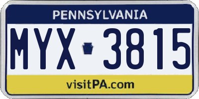 PA license plate MYX3815