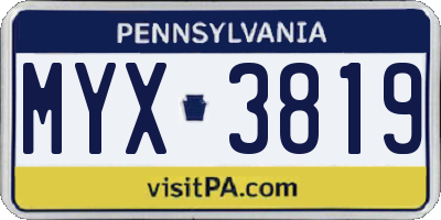 PA license plate MYX3819