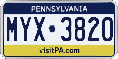 PA license plate MYX3820