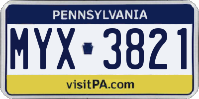 PA license plate MYX3821