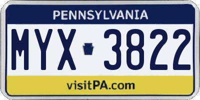 PA license plate MYX3822