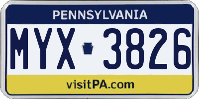 PA license plate MYX3826