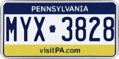 PA license plate MYX3828