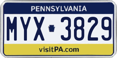 PA license plate MYX3829