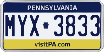 PA license plate MYX3833