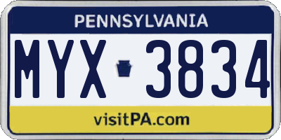 PA license plate MYX3834