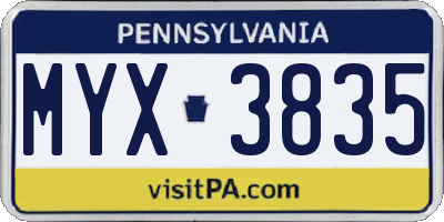 PA license plate MYX3835