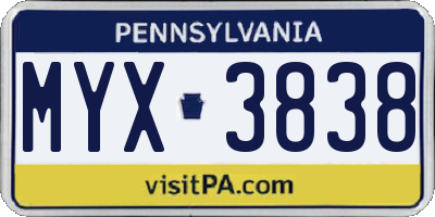 PA license plate MYX3838