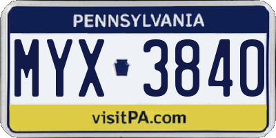 PA license plate MYX3840