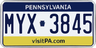 PA license plate MYX3845