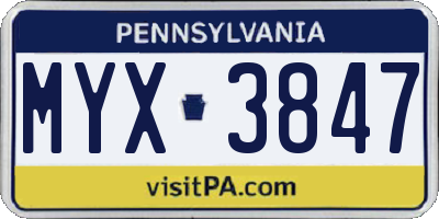 PA license plate MYX3847