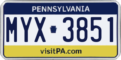 PA license plate MYX3851
