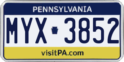 PA license plate MYX3852