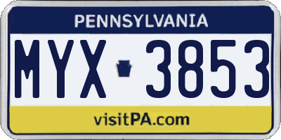 PA license plate MYX3853