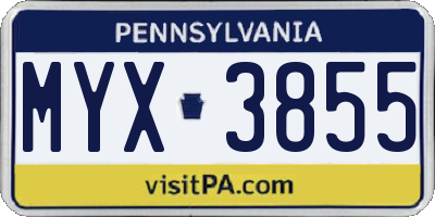 PA license plate MYX3855