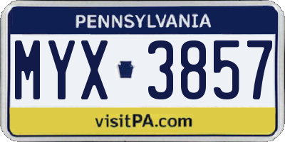 PA license plate MYX3857