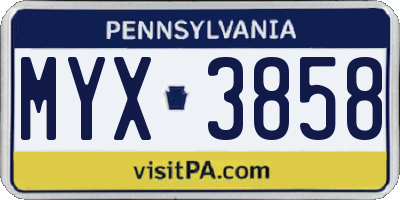 PA license plate MYX3858