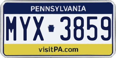 PA license plate MYX3859