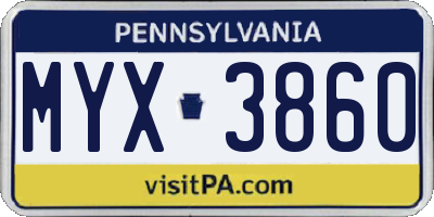 PA license plate MYX3860