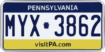 PA license plate MYX3862