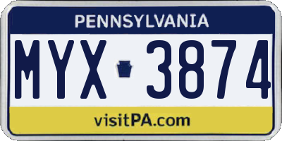 PA license plate MYX3874