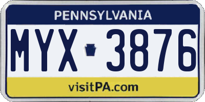 PA license plate MYX3876