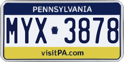 PA license plate MYX3878