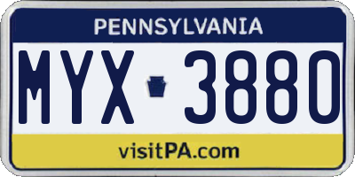 PA license plate MYX3880