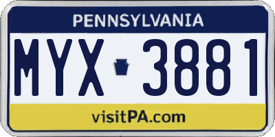 PA license plate MYX3881