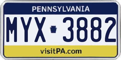 PA license plate MYX3882