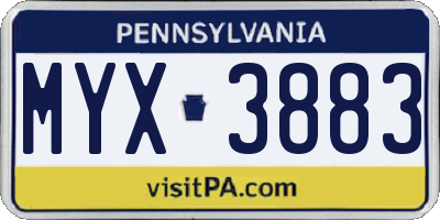 PA license plate MYX3883