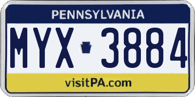 PA license plate MYX3884