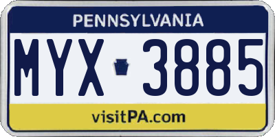 PA license plate MYX3885