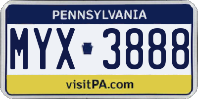 PA license plate MYX3888