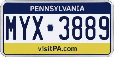 PA license plate MYX3889