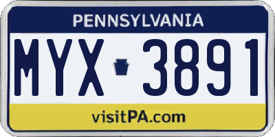 PA license plate MYX3891