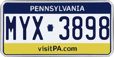 PA license plate MYX3898