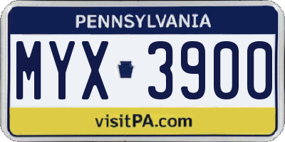 PA license plate MYX3900