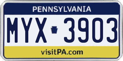 PA license plate MYX3903