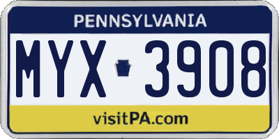 PA license plate MYX3908